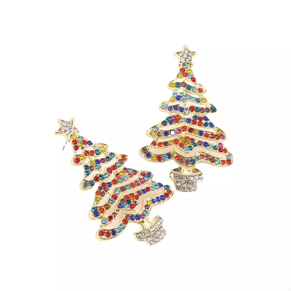 Christmas Tree Rhinestone Earrings