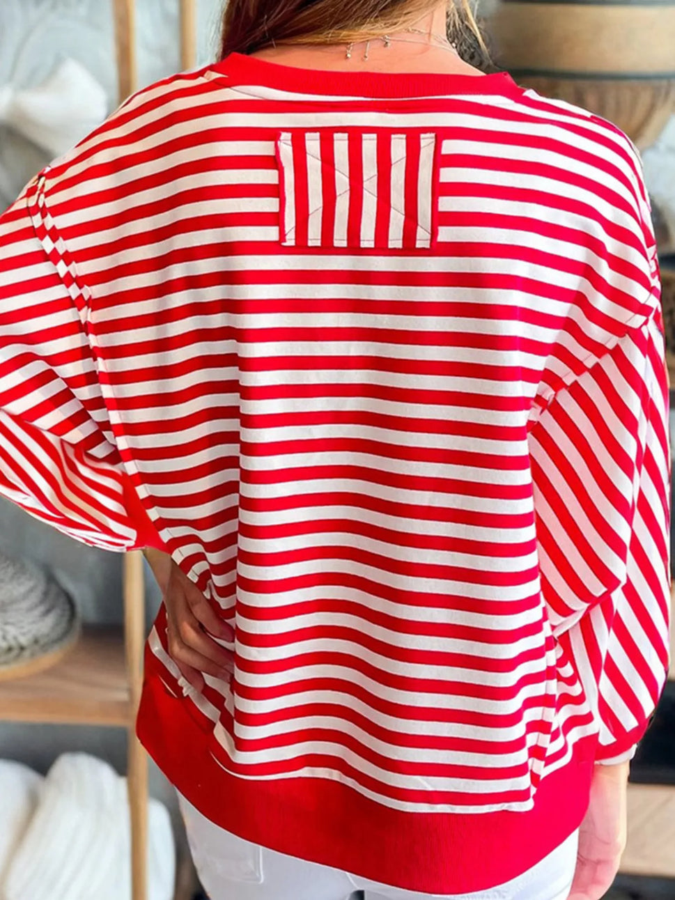 Stripe Christmas Nutcracker Sequin Patched Drop Shoulder Top