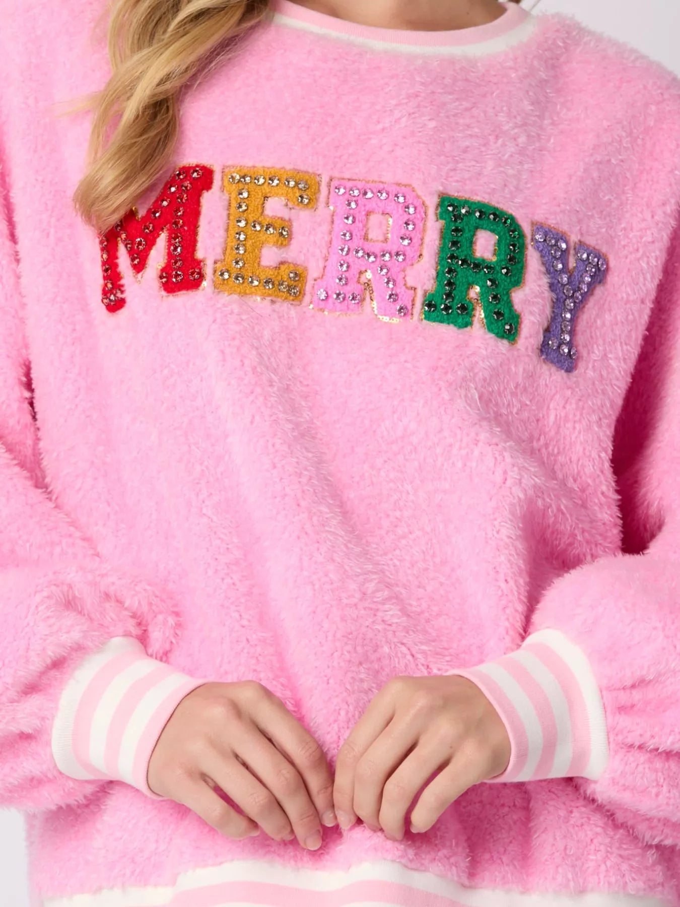 Rhinestone Merry Christmas Round Neck Sweatshirt