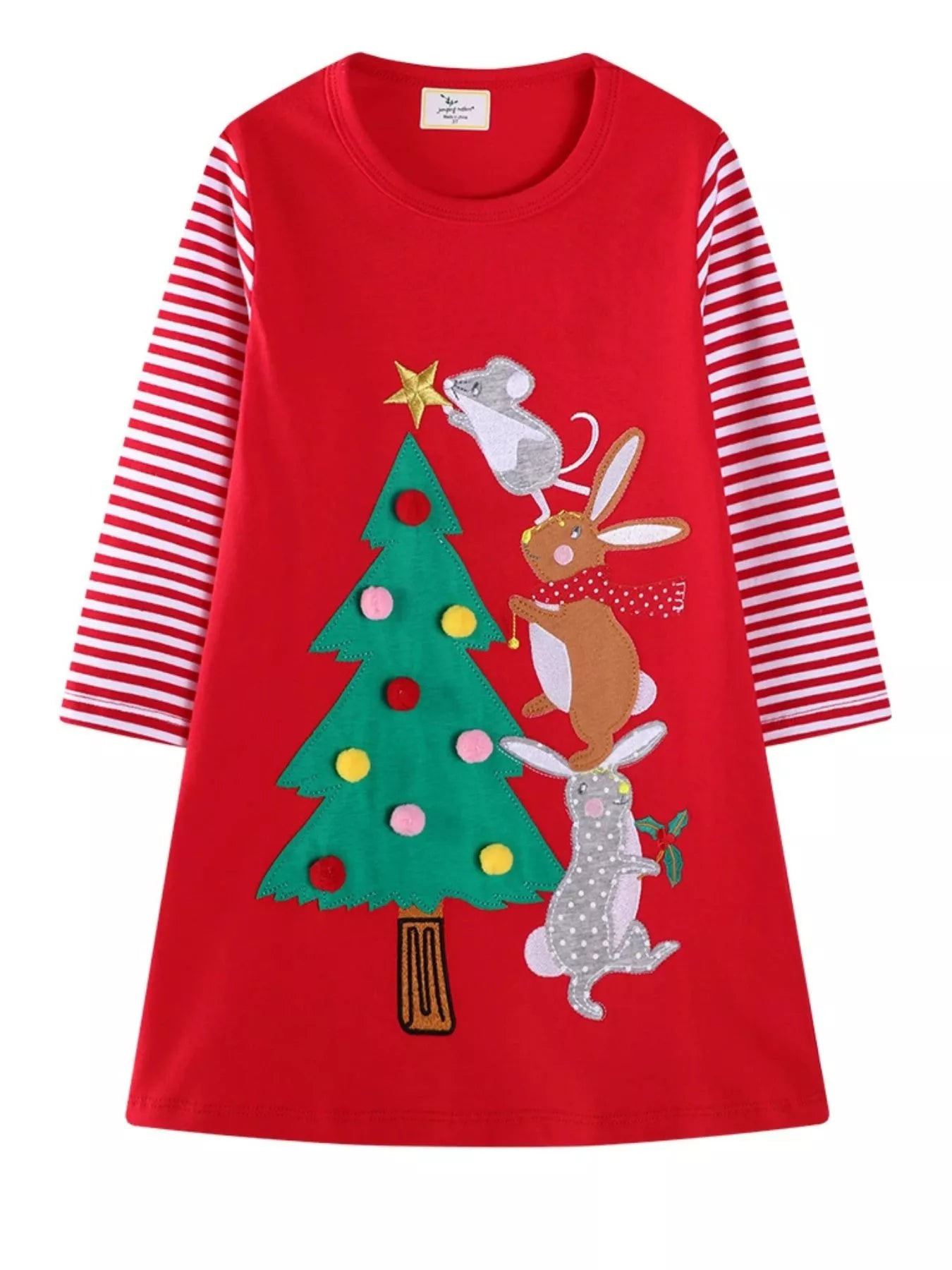 Children's Christmas Tree Animal Long Sleeve Dress