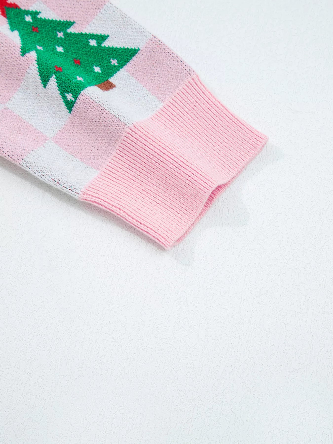 Christmas Tree Pattern Checkered Button V Neck Cardigan