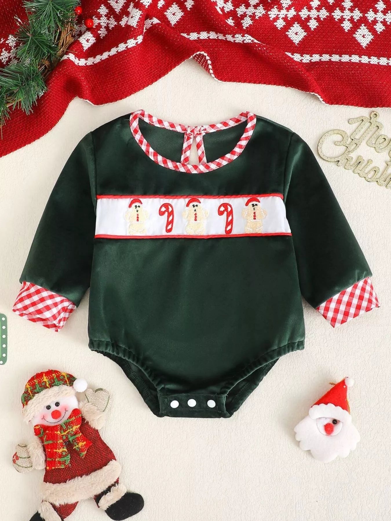 Children's Christmas Gingerbread Embroidered One-Piece Bodysuit