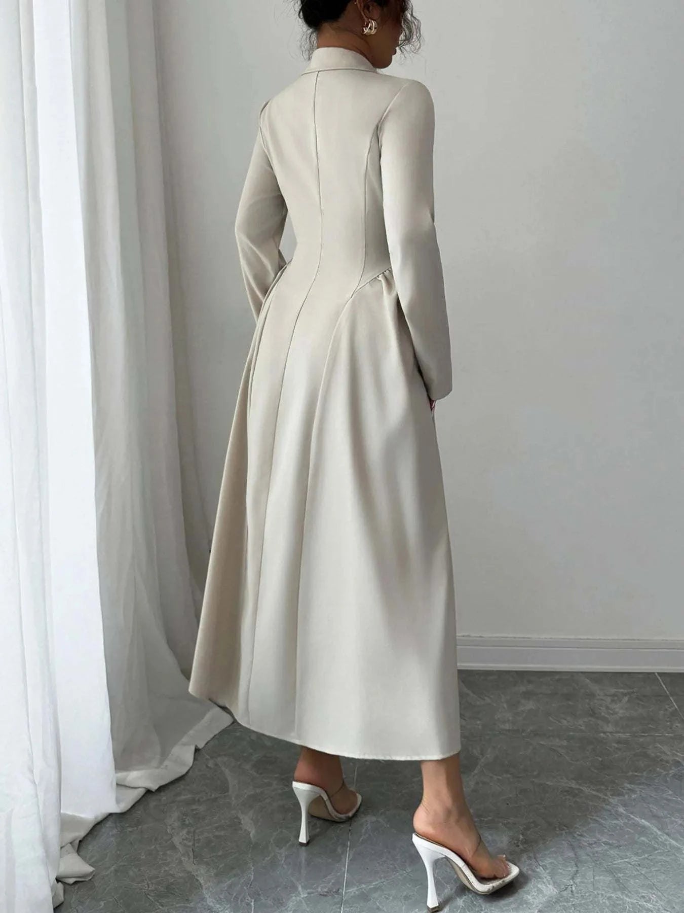 Button-Front Long Sleeve Dress