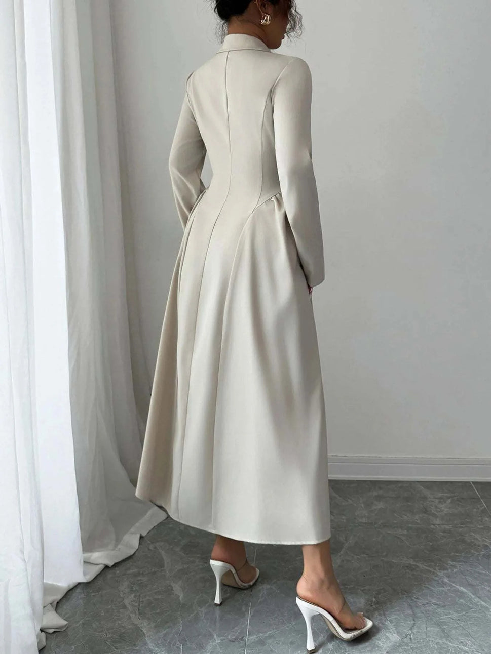 Button-Front Long Sleeve Dress