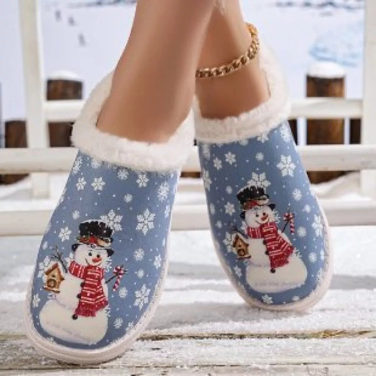 Christmas Snowman Plush Lined Slippers
