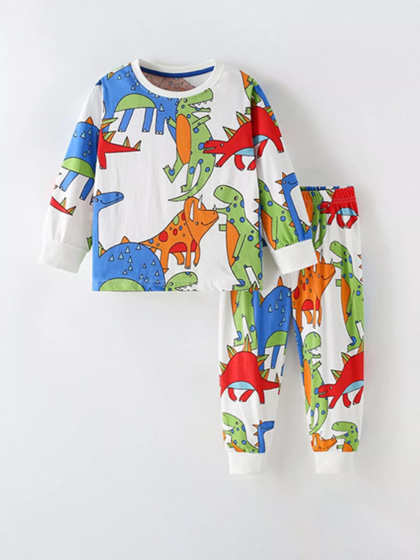 Children's Colorful Dinosaur Print Long Sleeve Top and Pants Set