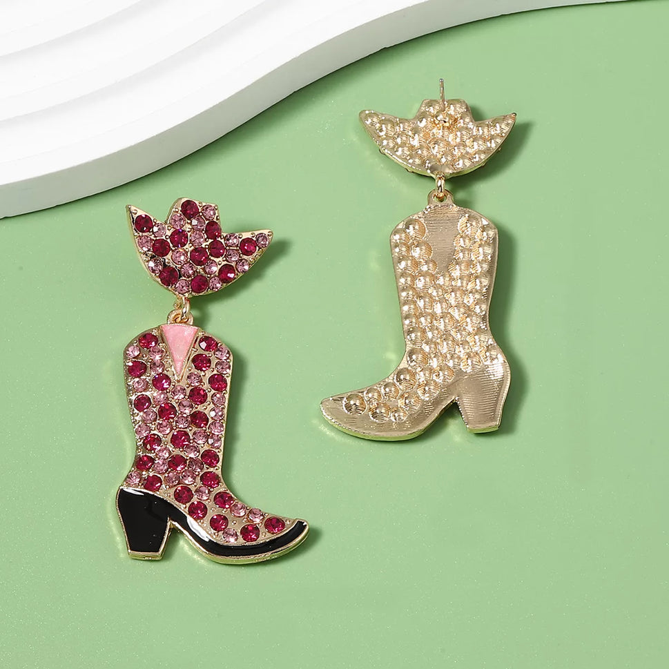 Rhinestone Cowboy Boot Dangle Earrings