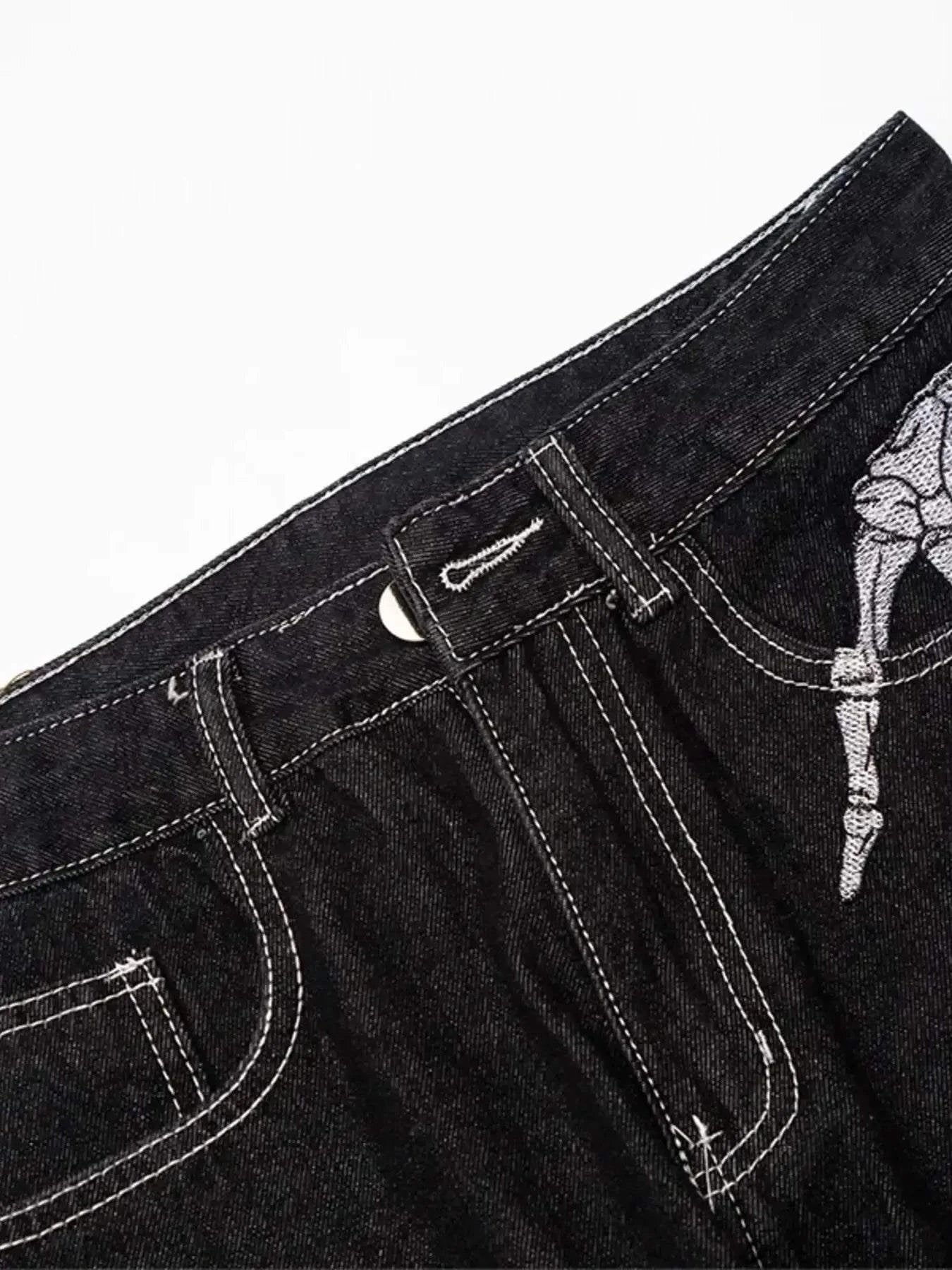 Men's Skeleton Embroidered Straight Leg Jeans