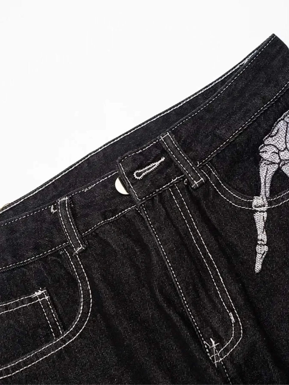 Men's Skeleton Embroidered Straight Leg Jeans