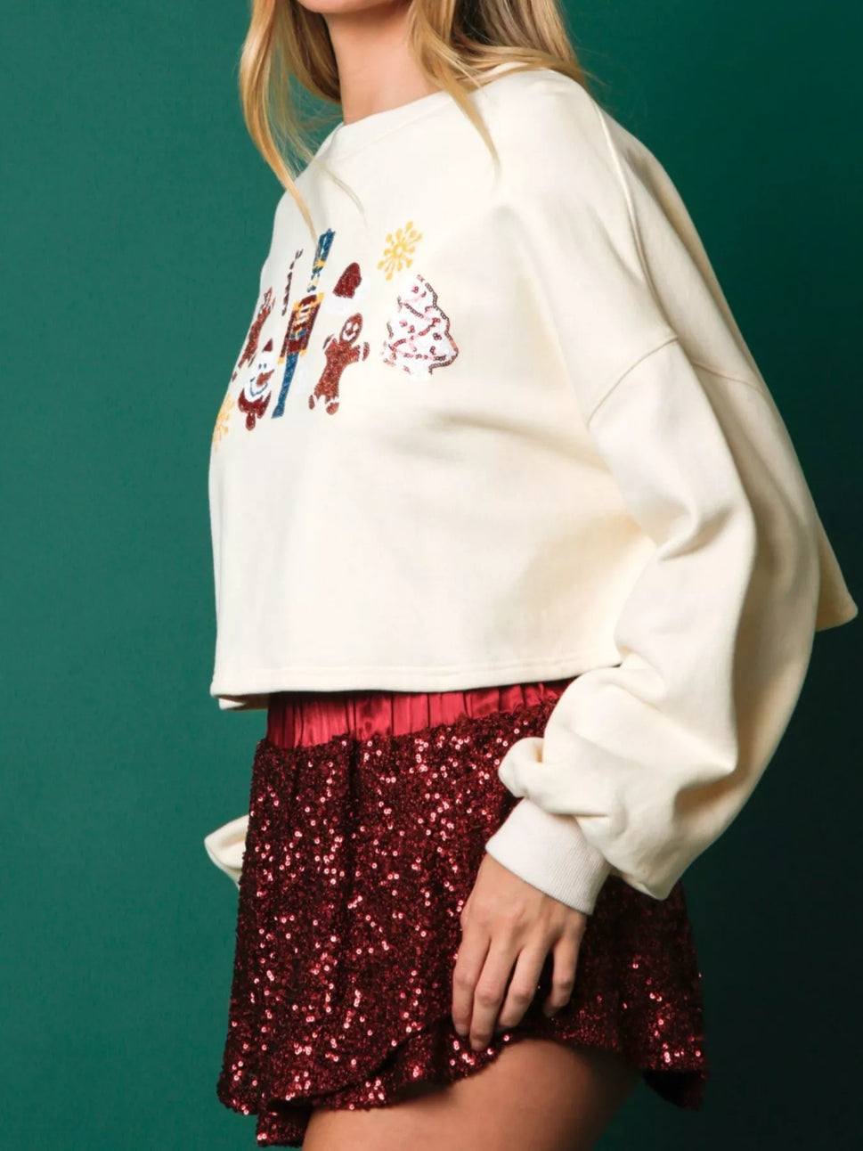 Christmas Sequin Cropped Sweatshirt