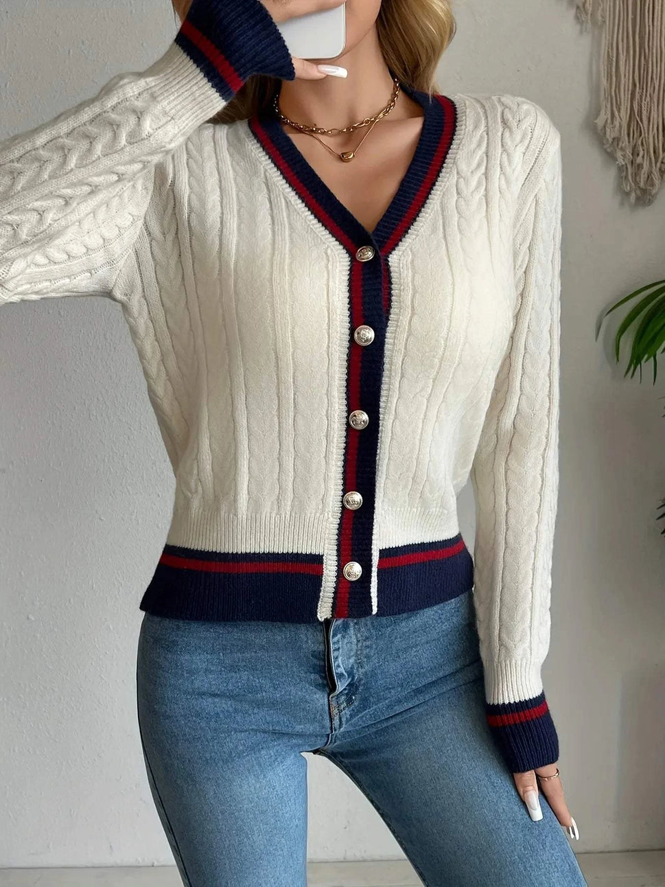 Cable Knit Button-Front Cardigan
