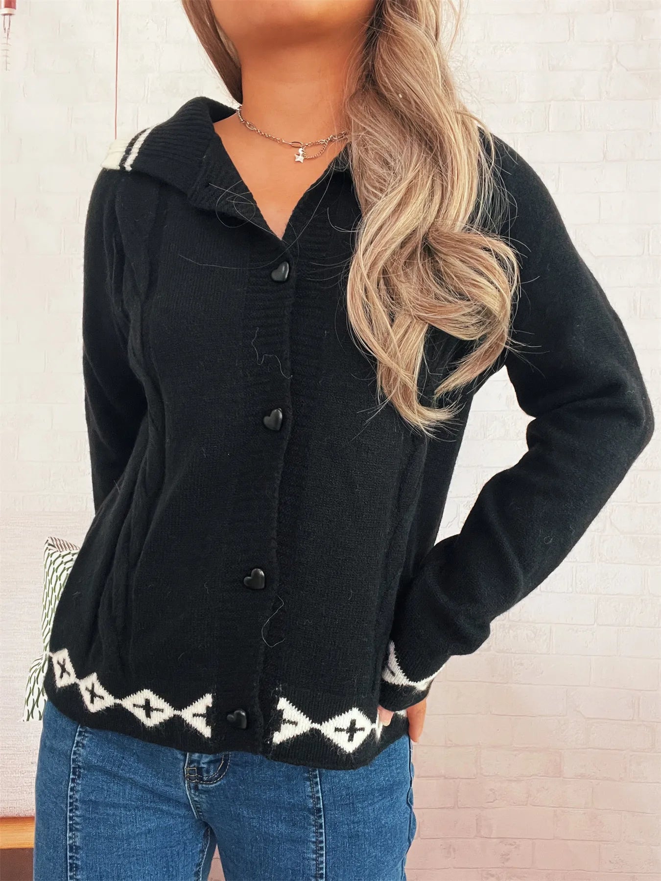 Heart Button Long Sleeve Cardigan