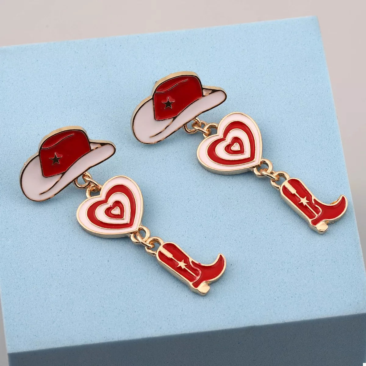 Cowgirl Boots Heart Dangle Earrings