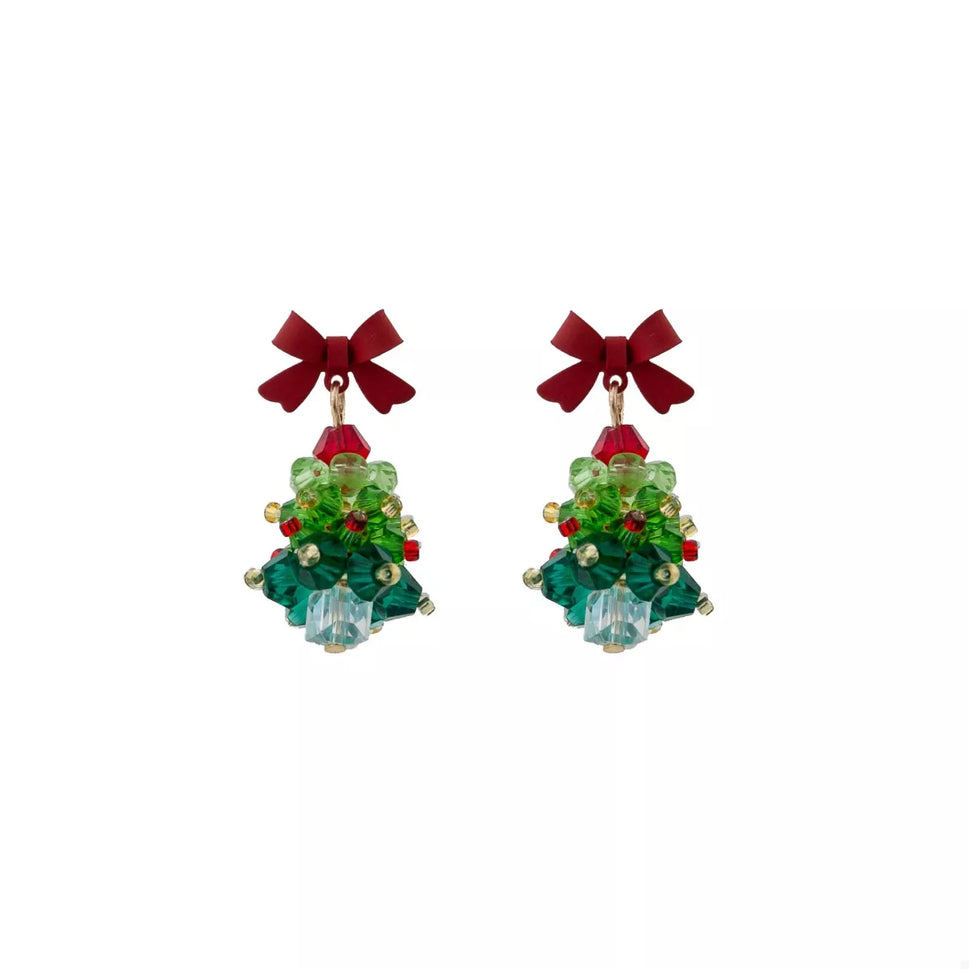 Christmas Tree Bowknot Dangle Earrings