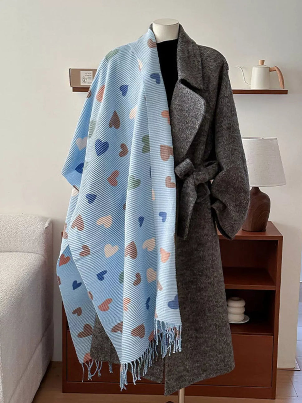 Heart Patterned Tassel Scarf