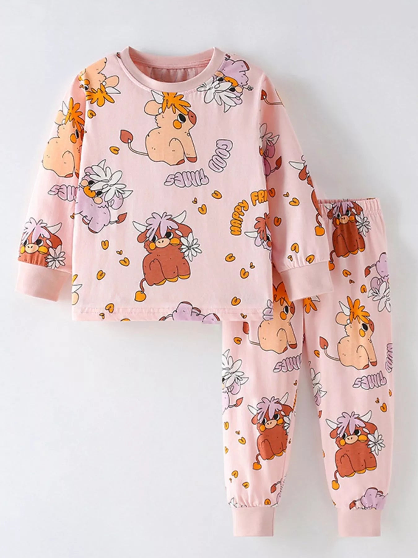 Children's Printed Round Neck Top and Pants Set