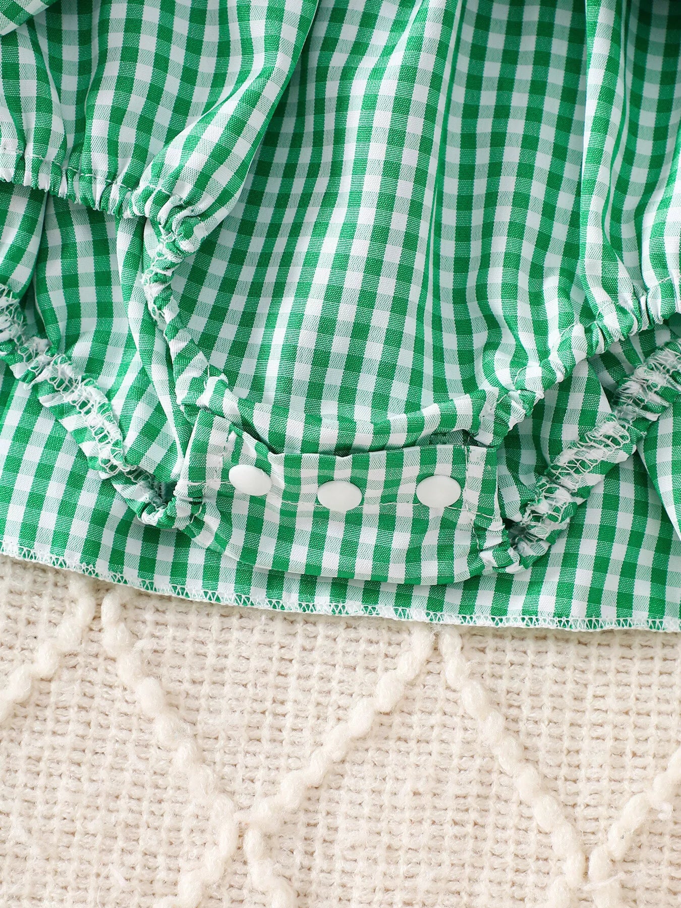 Children's Christmas Santa Embroidered Gingham One-Piece Bodysuit Dress