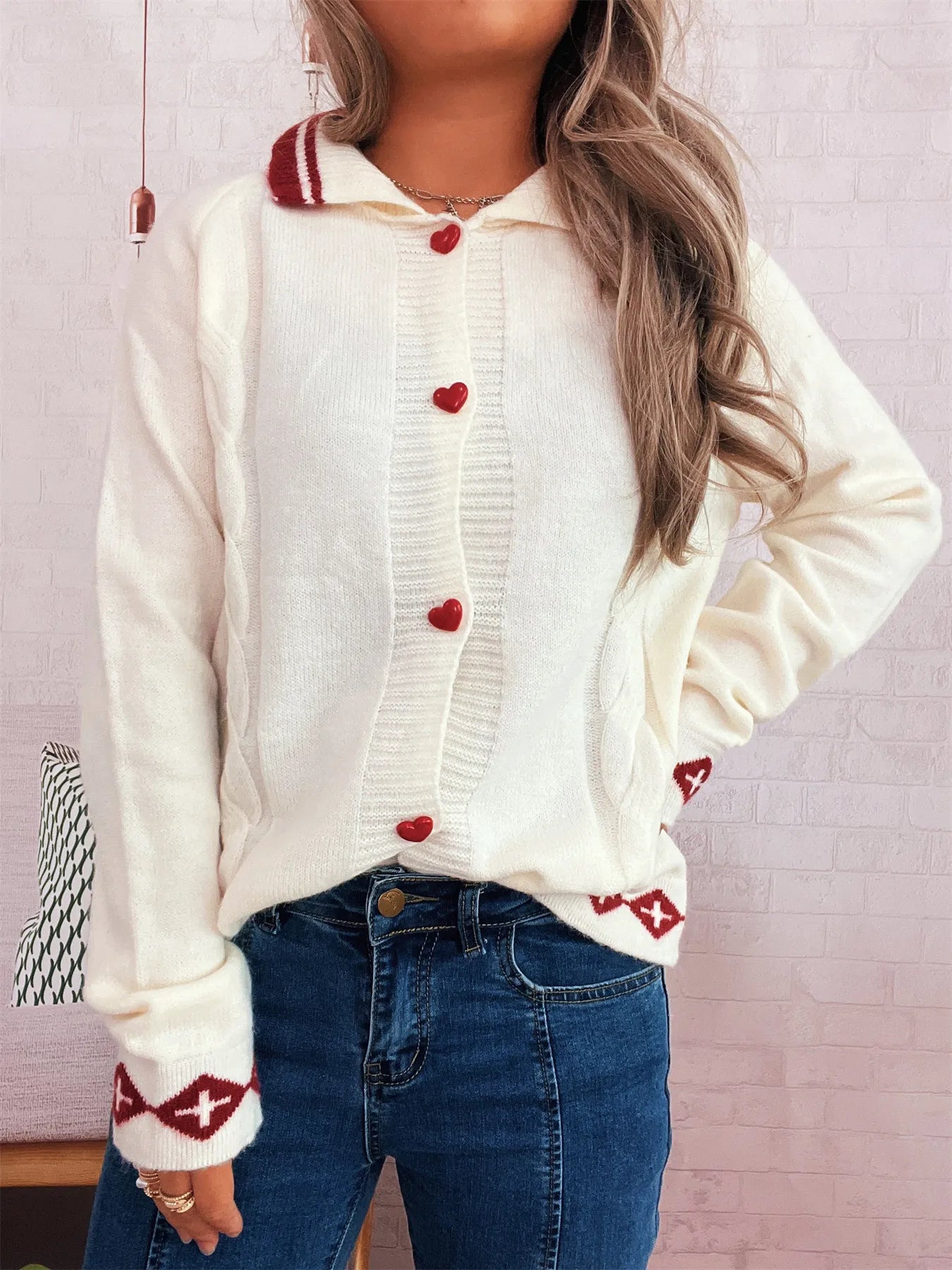 Heart Button Long Sleeve Cardigan