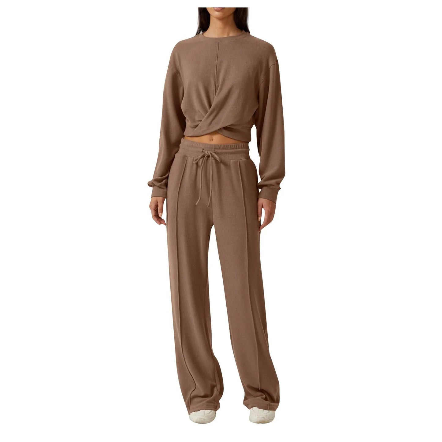 Tracksuit Women Wrapped Knot Cropped Sweatshirts 2 Piece Outfits Women Sweatpant Sets Autumn Casual Baggy Jogging Matching Sets