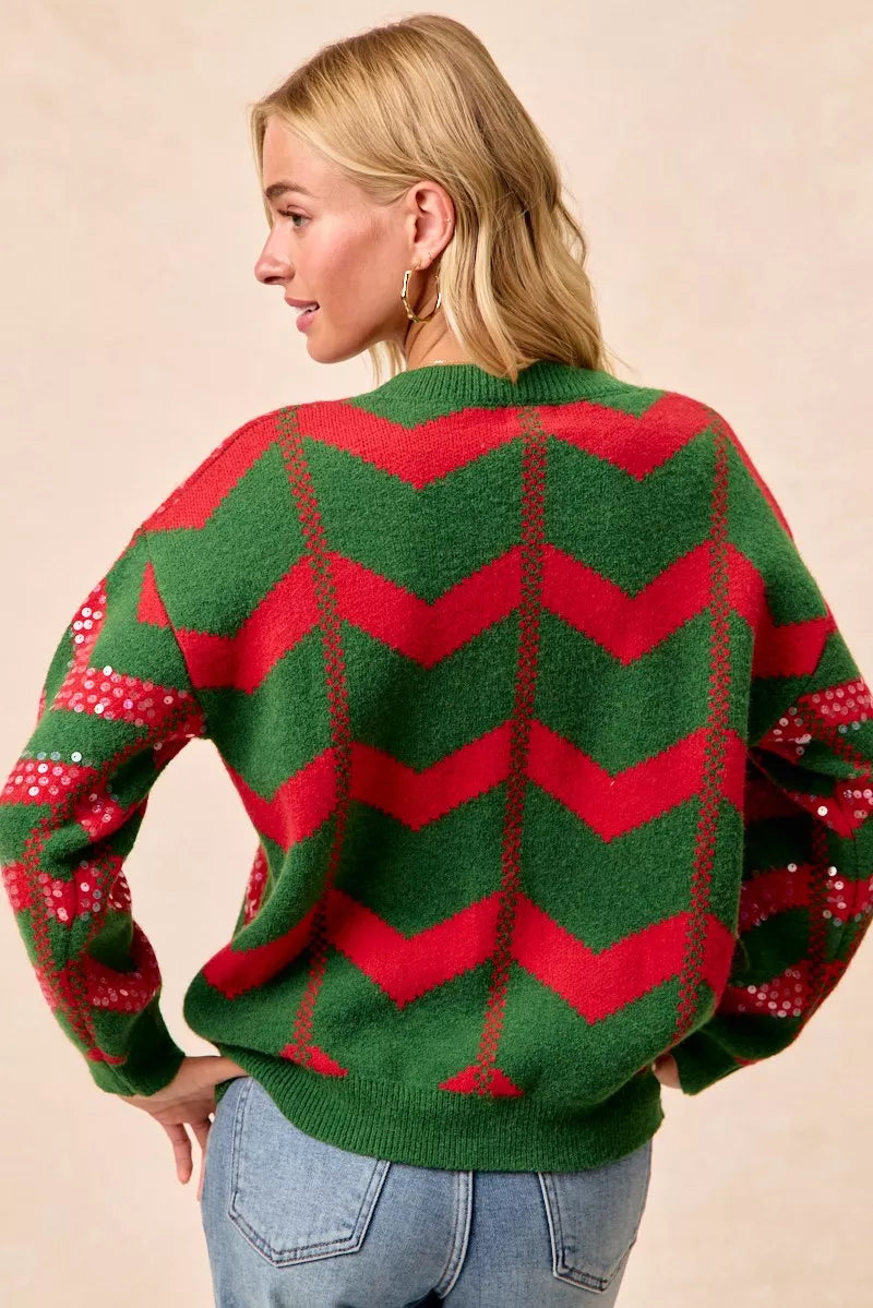 BiBi Christmas Theme Chevron Sequins Detail Sweater