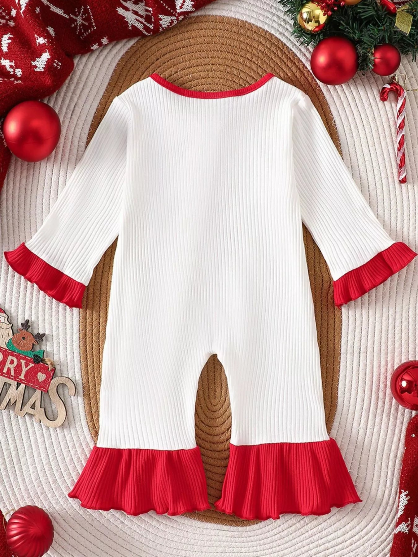 Children's Christmas Ruffle Trim Ribbed Jumpsuit
