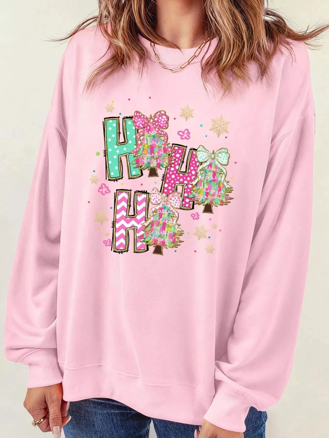 HO HO HO Christmas Tree Graphic Pullover Sweatshirt