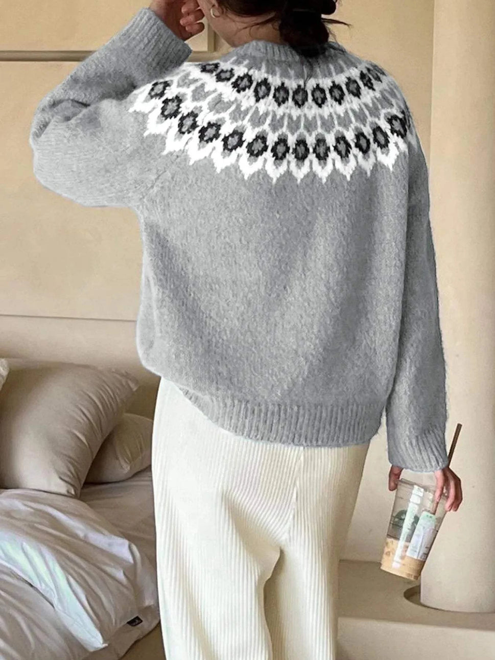 Nordic Fair Isle Pattern Round Neck Sweater