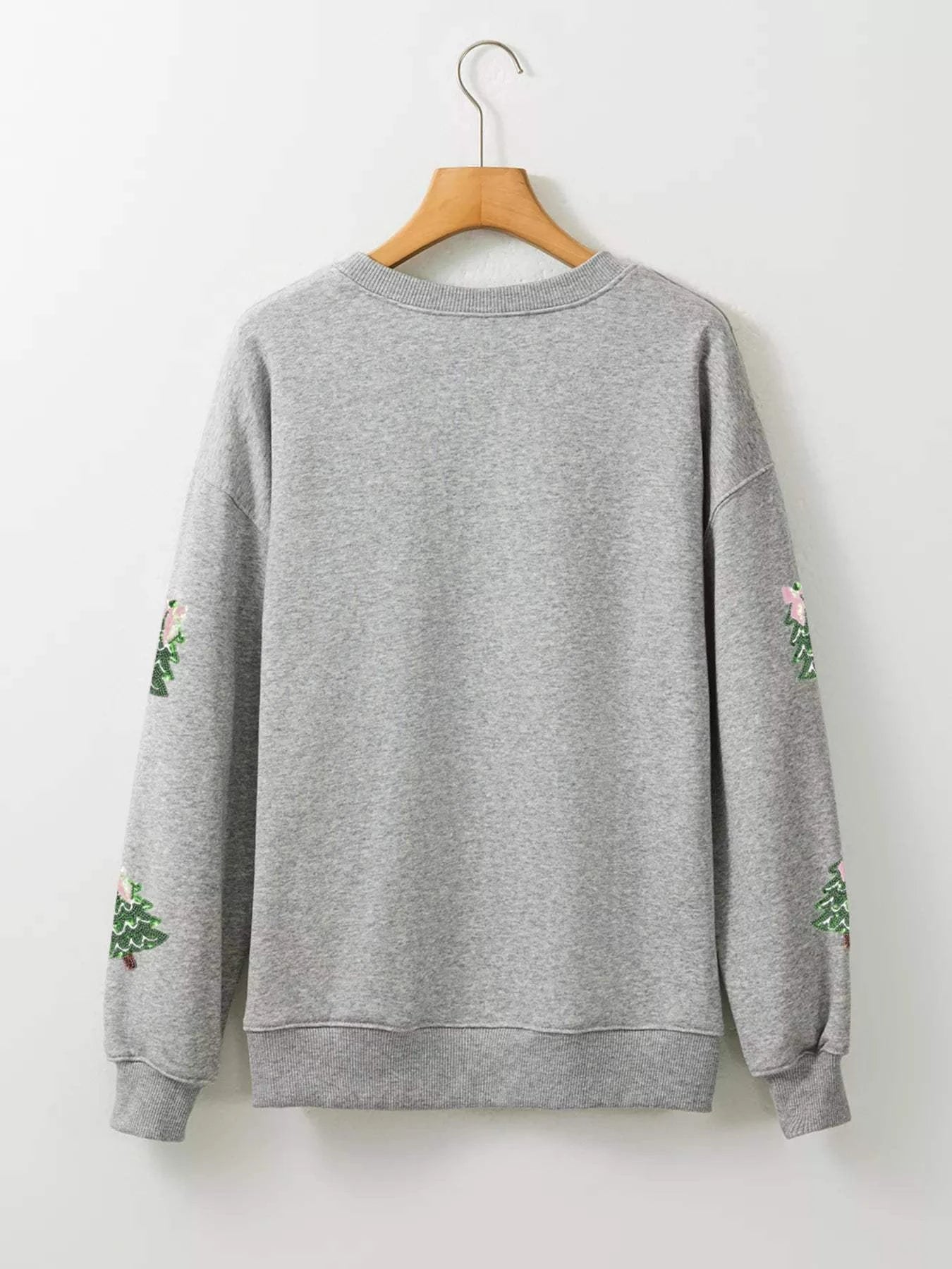 Sequined Christmas Tree Patched Patterned Holiday Pullover Sweatshirt