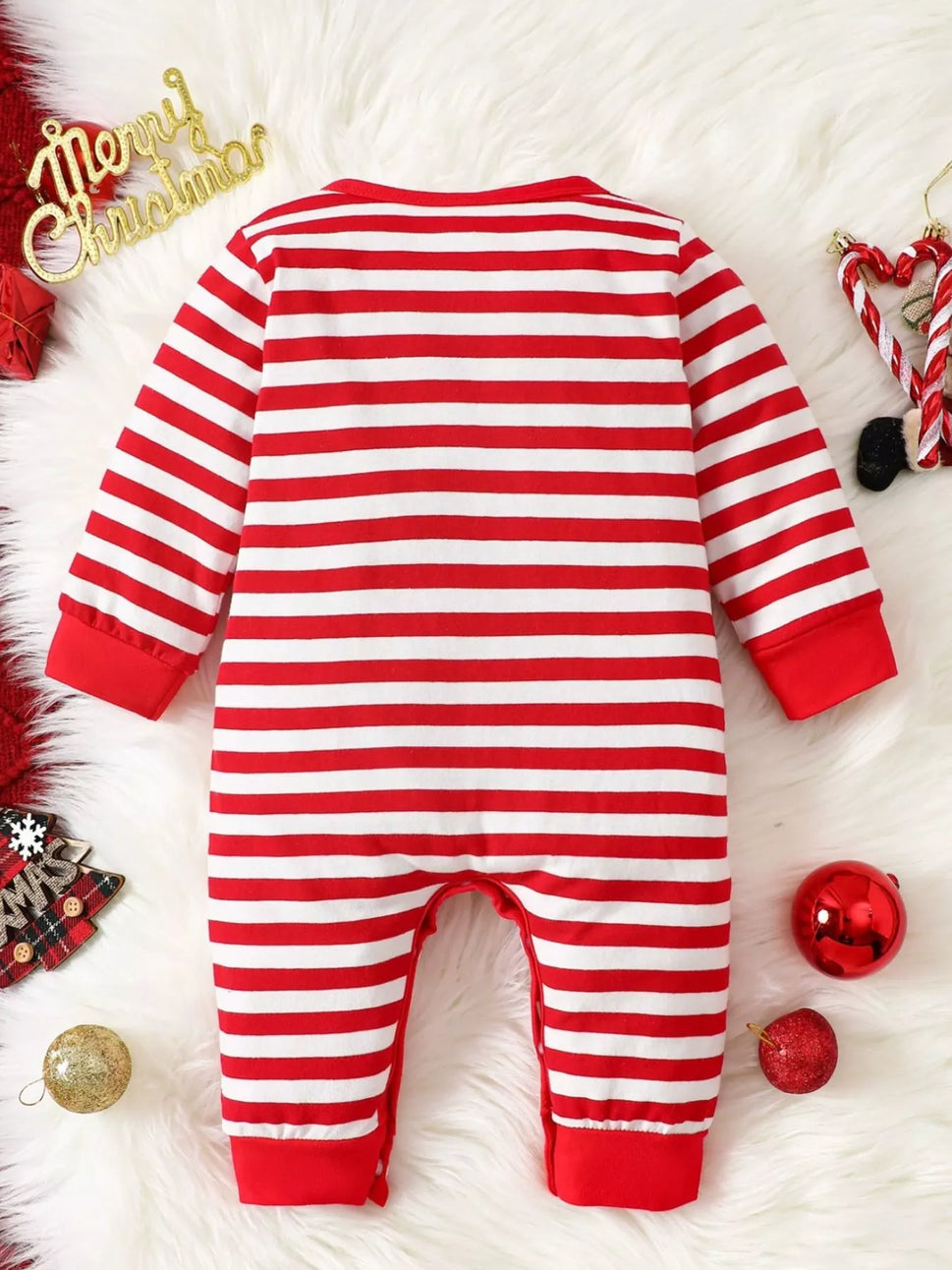 Children's Christmas Santa Striped Snapped Legs Jumpsuit