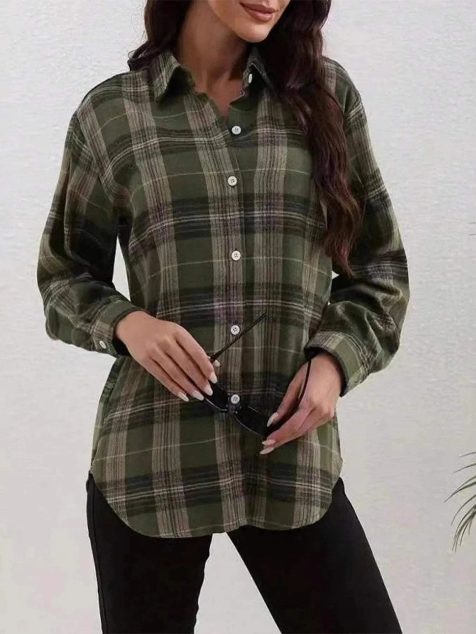 Plaid Button-Down Long Sleeve Shirt