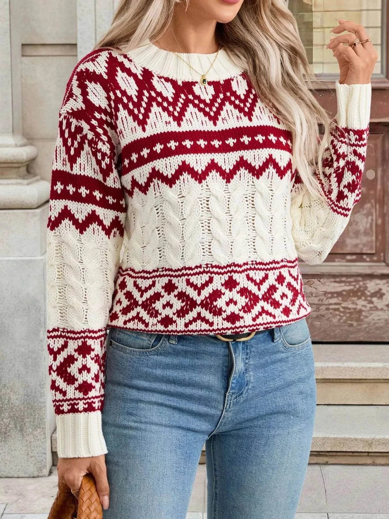 Christmas Cable Knit Long Sleeve Sweater