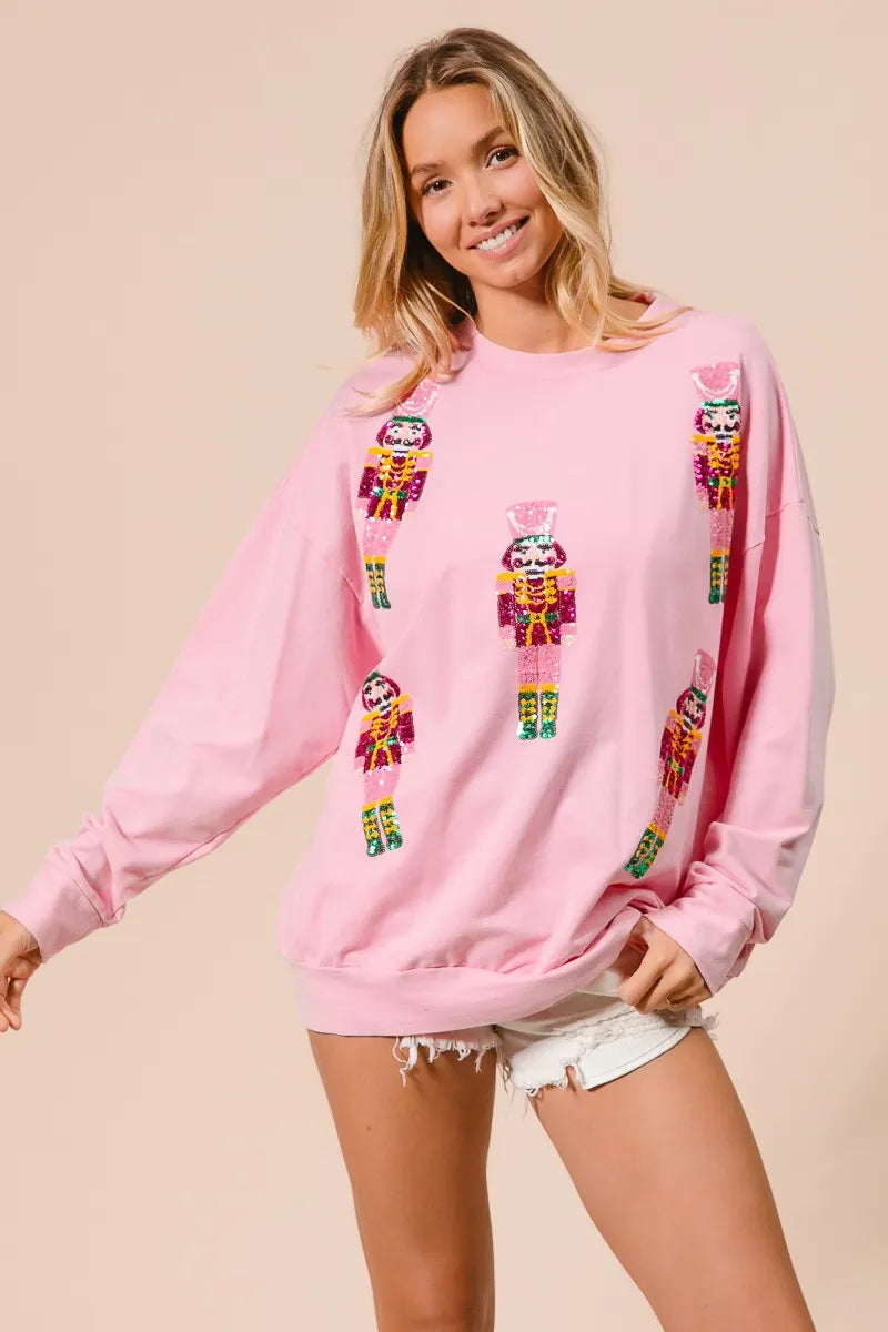 BiBi Sequin Nutcrackers Embroidery Christmas Sweatshirt
