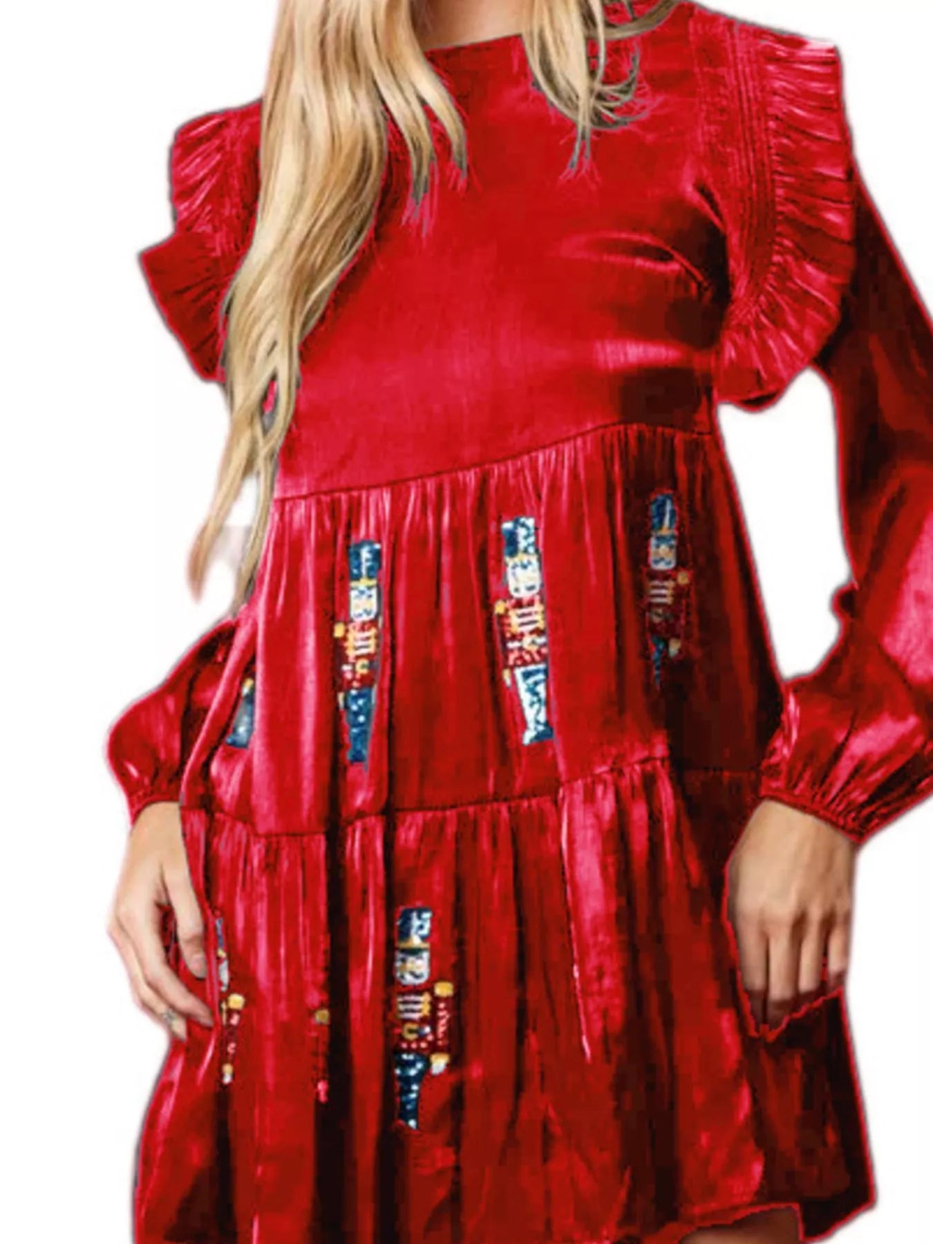 Christmas Ruffled Nutcracker Long Sleeve Dress
