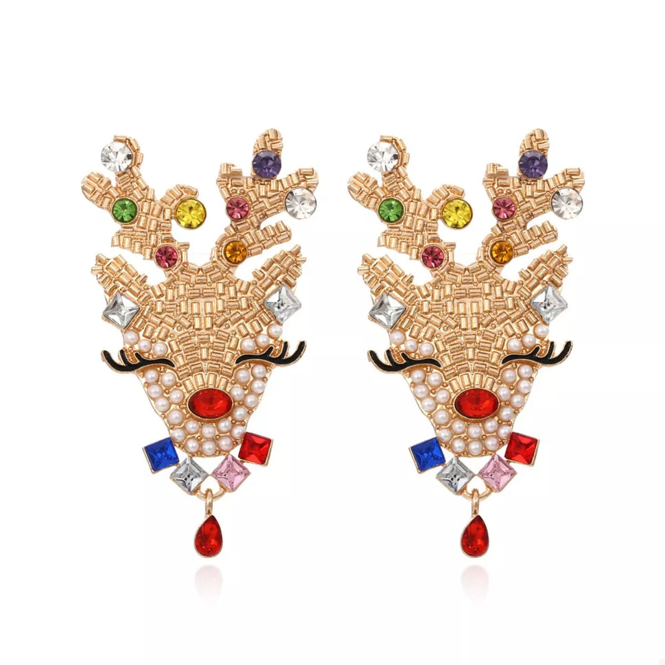 Christmas Reindeer Rhinestone Earrings