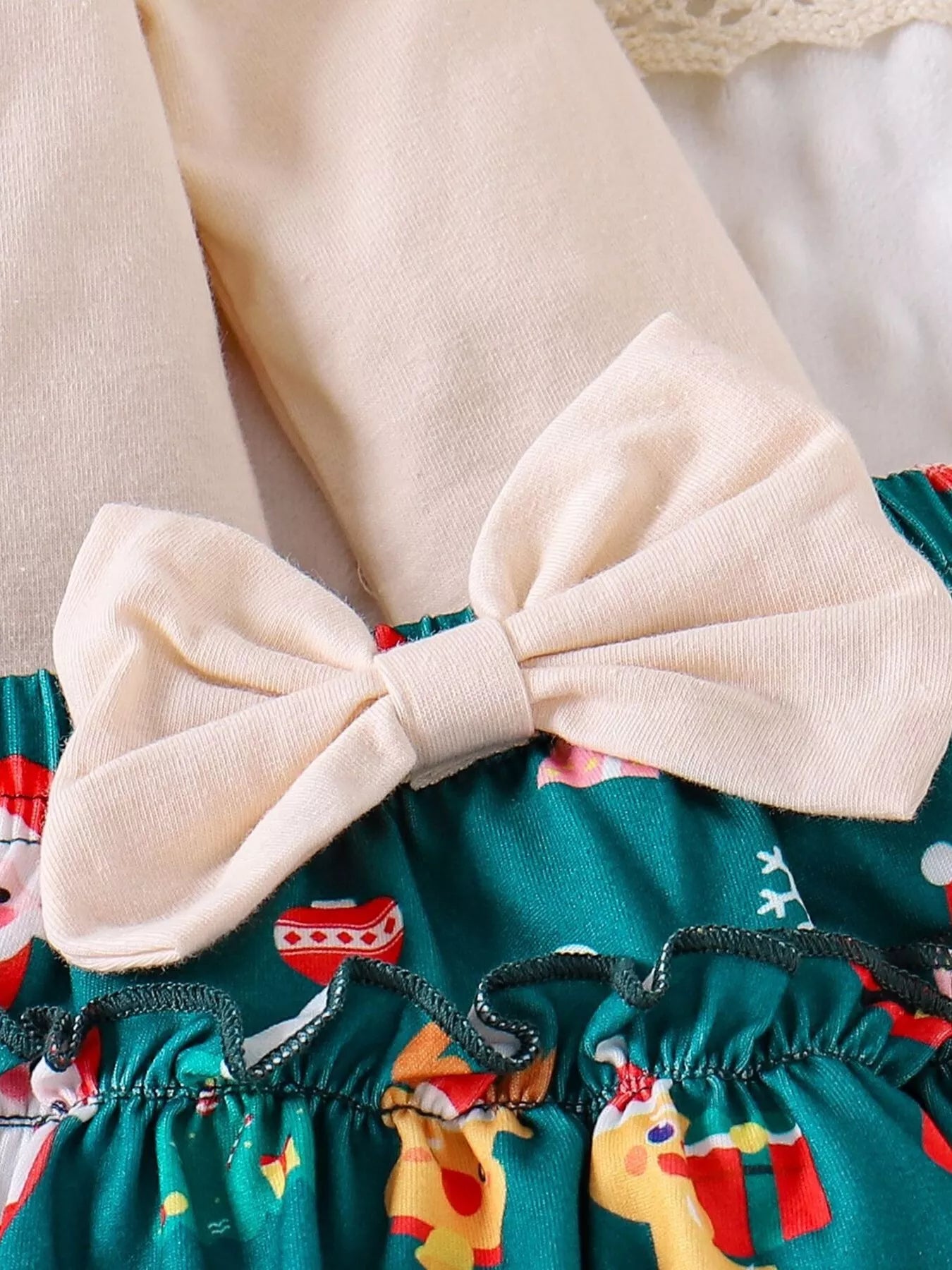 Children's Christmas Ruffled Long Sleeve Top and Skirt Set with Headband