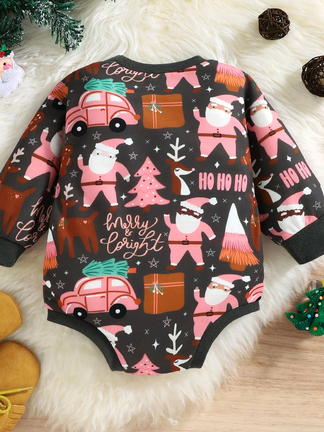 Children's Christmas Print Long Sleeve One-Piece Bodysuit