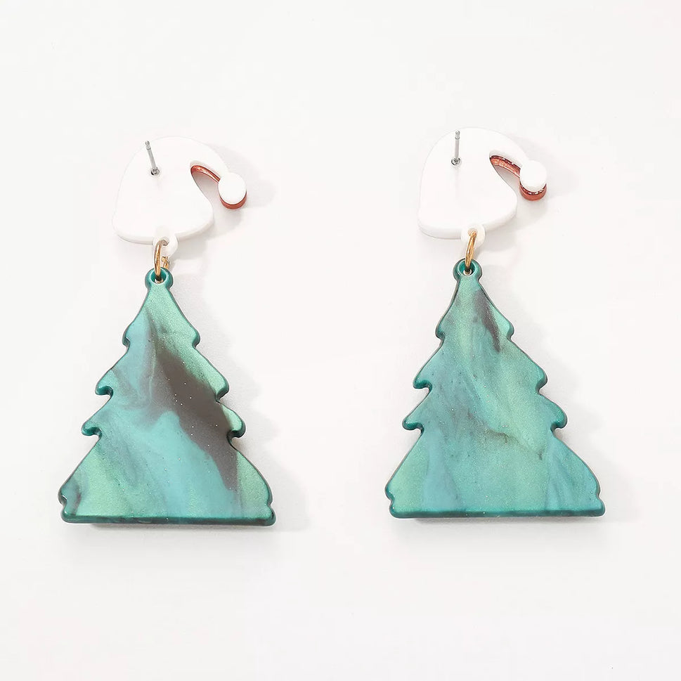 Acrylic Resin Christmas Tree Drop Earrings