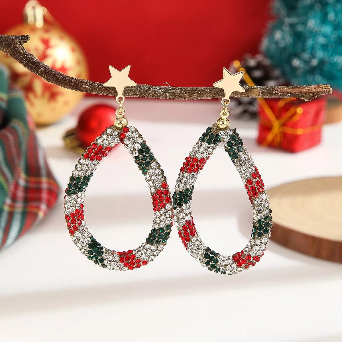 Christmas Rhinestone Teardrop Earrings