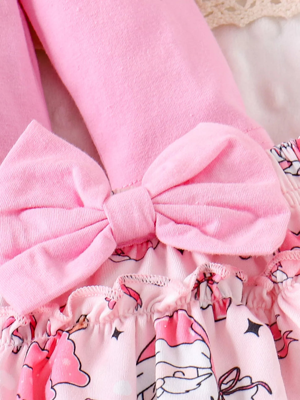 Children's Christmas Ruffled Long Sleeve Top and Skirt Set with Headband