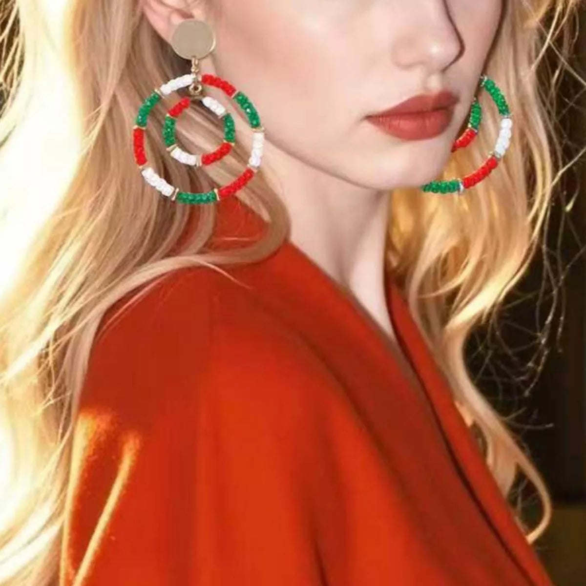 Christmas Beaded Hoop Earrings