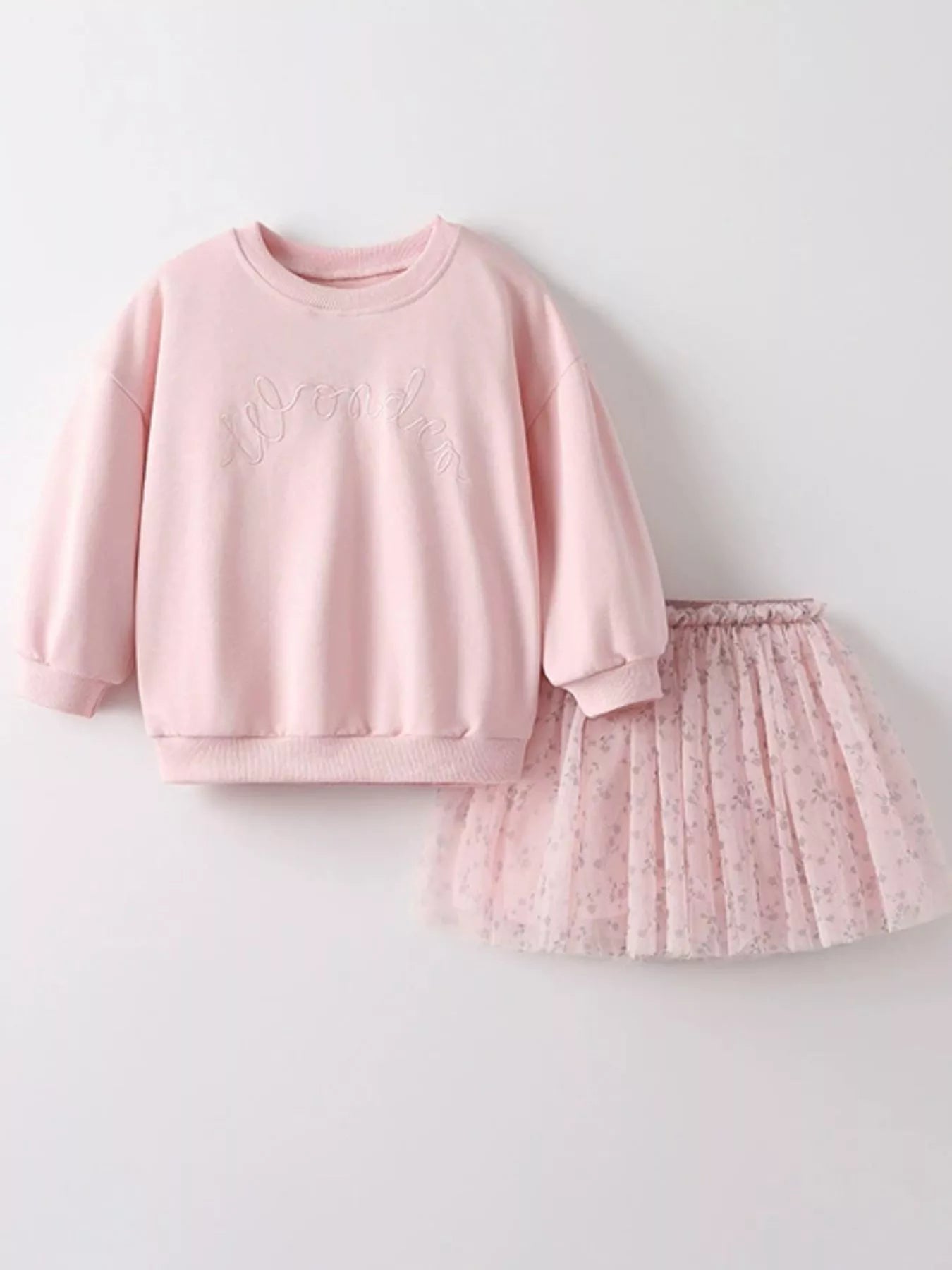 Children's Embroidered Sweatshirt & Floral Tulle Skirt Set