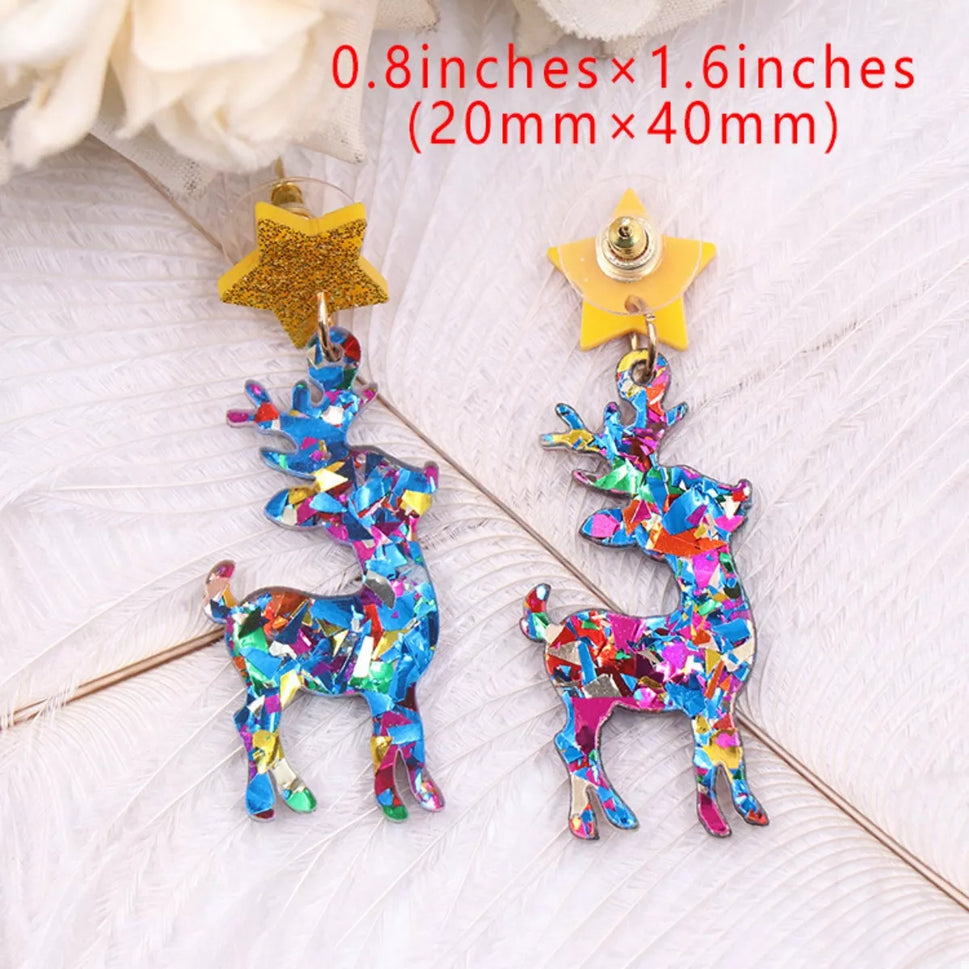 Acrylic Christmas Reindeer Dangle Earrings