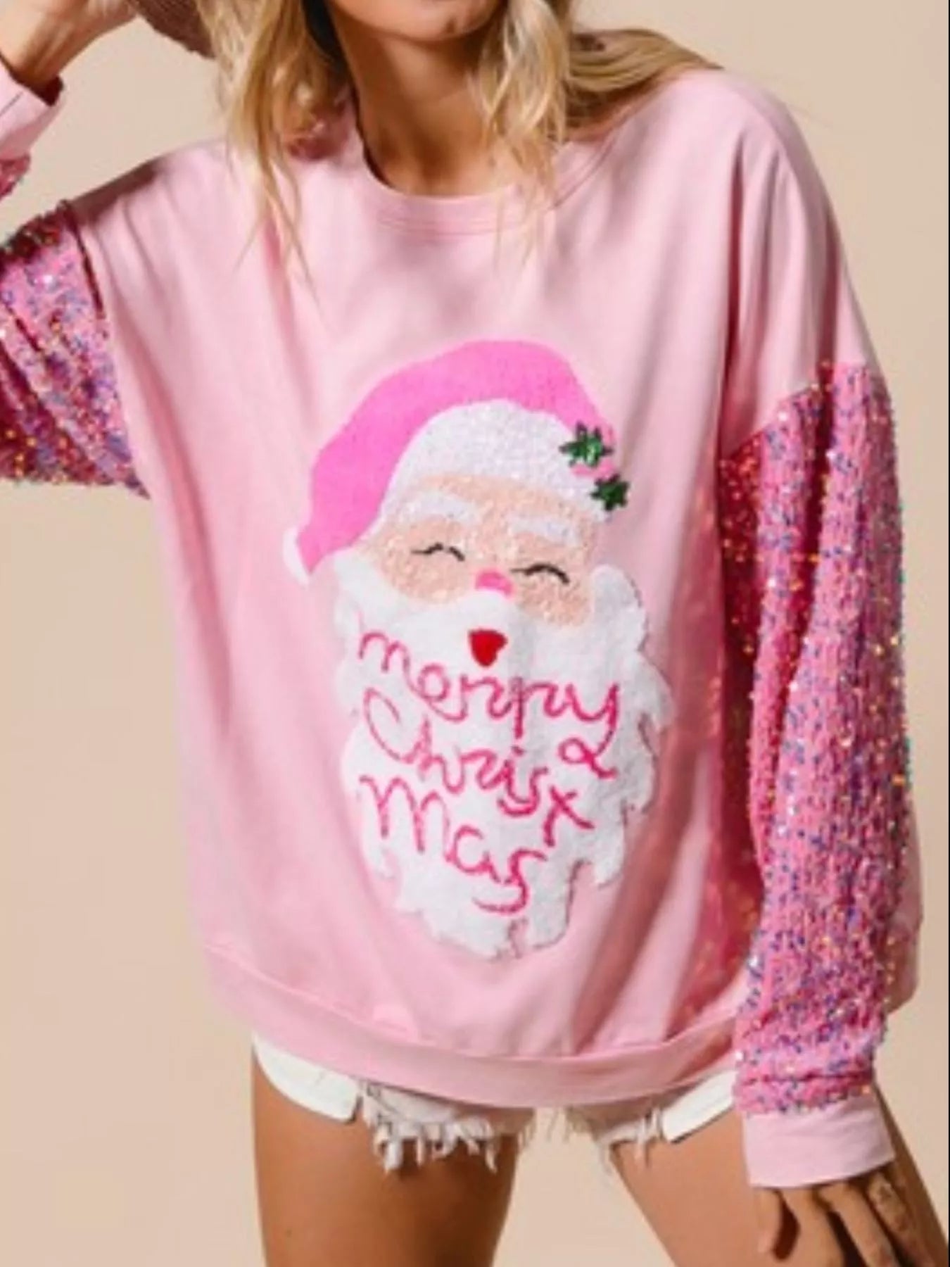 Christmas Theme Sequin Long Sleeve Sweatshirt
