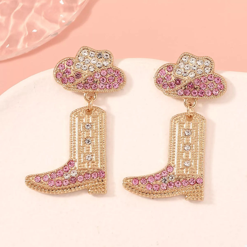 Rhinestone Cowboy Boot Dangle Earrings