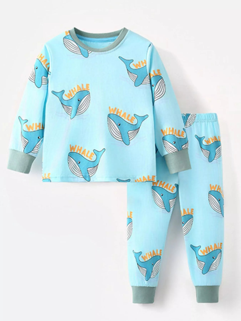 Children's Whale Print Long Sleeve Top and Pants Set