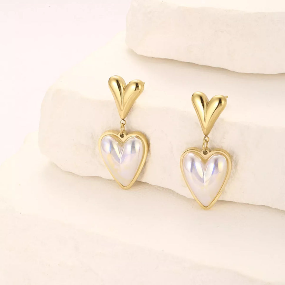 Heart-Shaped Pearl Drop Earrings