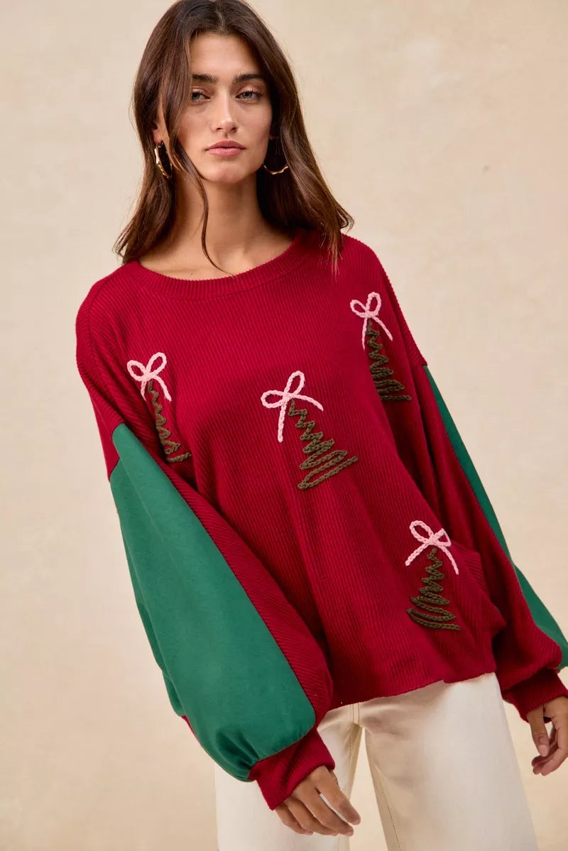 BiBi Christmas Theme Tree Embroidered Sweater