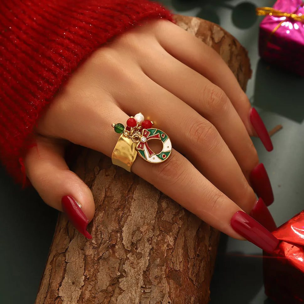 18K Gold-Plated Christmas Charm Ring