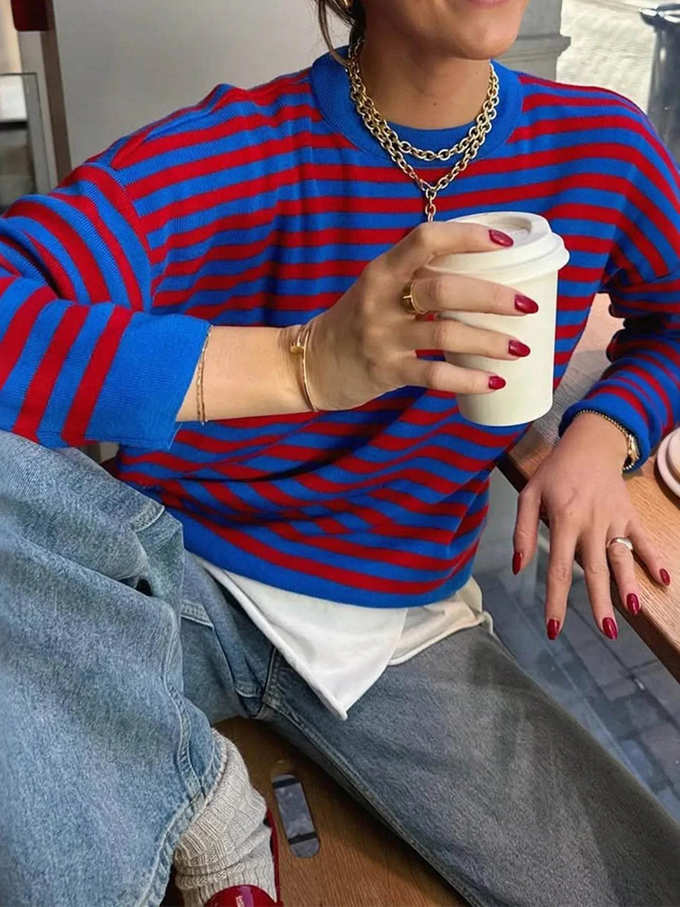 Striped Round Neck Long Sleeve Sweater