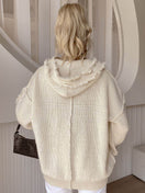 Switch Drawstring Fringe Hem Long Sleeve Hooded Sweater 2 image